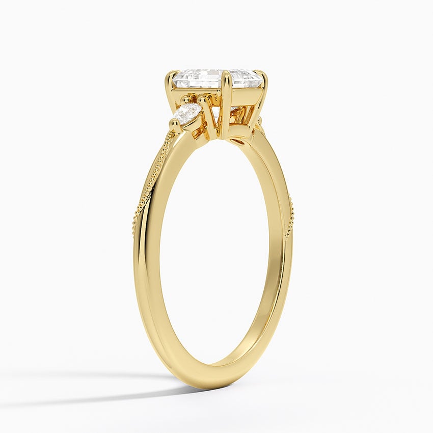 Camellia Three Stone Pear Diamond Ring Yellow Gold 18k Asscher Engagement Ring