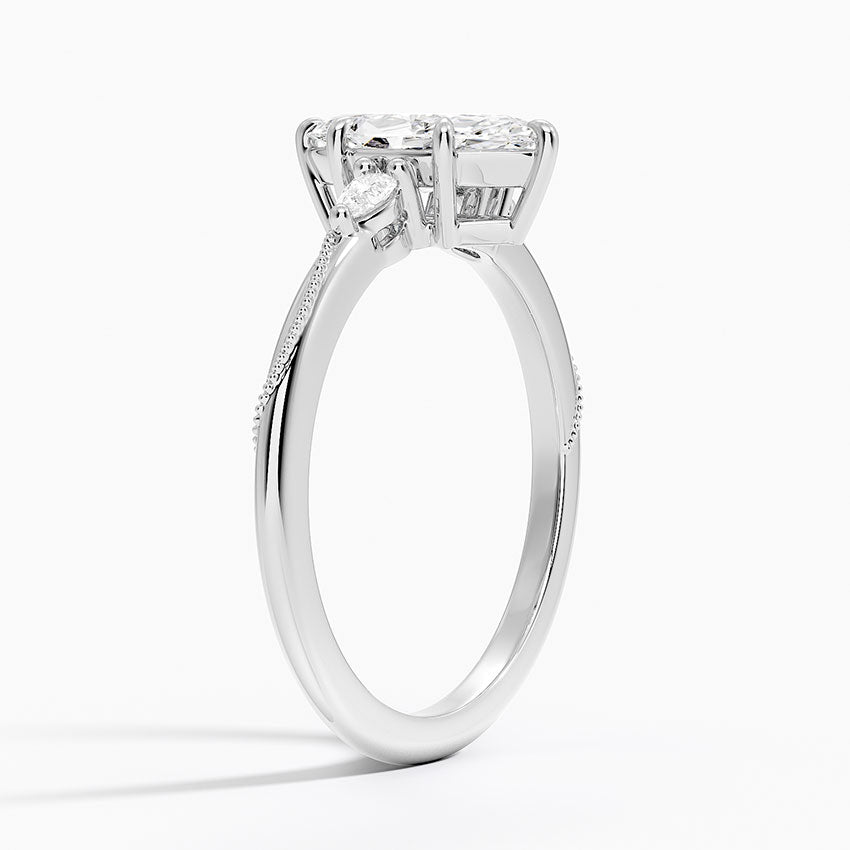 Camellia Three Stone Pear Diamond Ring Platinum Marquise Engagement Ring
