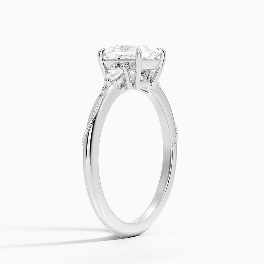 Camellia Three Stone Pear Diamond Ring Platinum Princess Engagement Ring