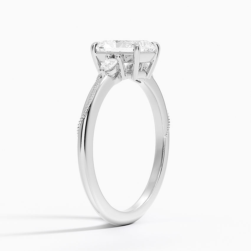 Camellia Three Stone Pear Diamond Ring Platinum Radiant Engagement Ring