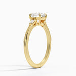 Camellia Three Stone Pear Diamond Ring Yellow Gold 18k Round Engagement Ring