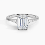 Camellia Three Stone Pear Diamond Ring Platinum Emerald Engagement Ring