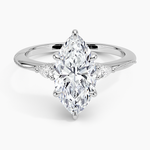 Camellia Three Stone Pear Diamond Ring Platinum Marquise Engagement Ring