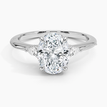Camellia Three Stone Pear Diamond Ring Platinum Oval Engagement Ring