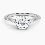 Camellia Three Stone Pear Diamond Ring Platinum Round Engagement Ring