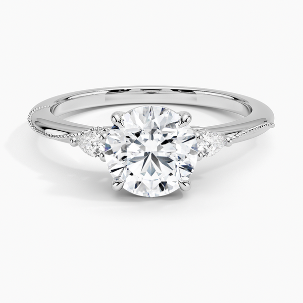 Camellia Three Stone Pear Diamond Engagement Ring