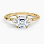 Camellia Three Stone Pear Diamond Ring Yellow Gold 18k Asscher Engagement Ring