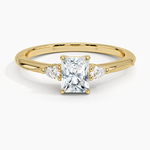 Camellia Three Stone Pear Diamond Ring Yellow Gold 18k Radiant Engagement Ring
