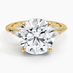 Camellia Three Stone Pear Diamond Ring Yellow Gold 18k Round Engagement Ring