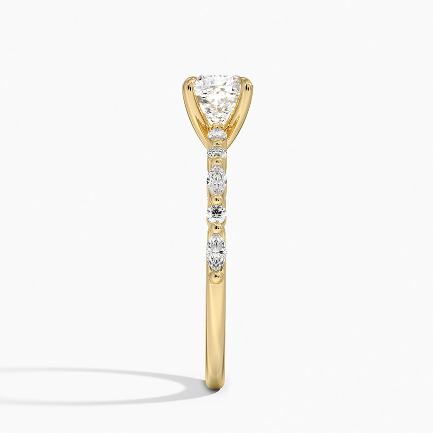 Delicate Versailles Diamond Ring Yellow Gold 18k Cushion Engagement Ring