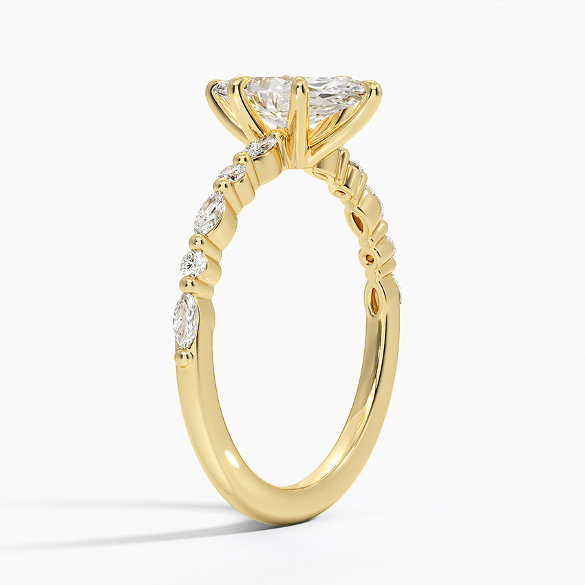 Delicate Versailles Diamond Ring Yellow Gold 18k Marquise Engagement Ring