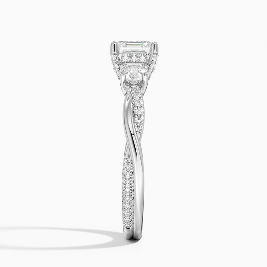 Adorned Petite Twisted Vine Three Stone Diamond Ring Platinum Asscher Engagement Ring