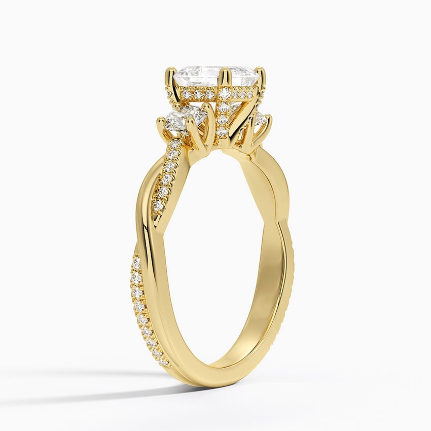 Adorned Petite Twisted Vine Three Stone Diamond Ring Yellow Gold 18k Asscher Engagement Ring