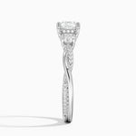 Adorned Petite Twisted Vine Three Stone Diamond Ring Platinum Cushion Engagement Ring