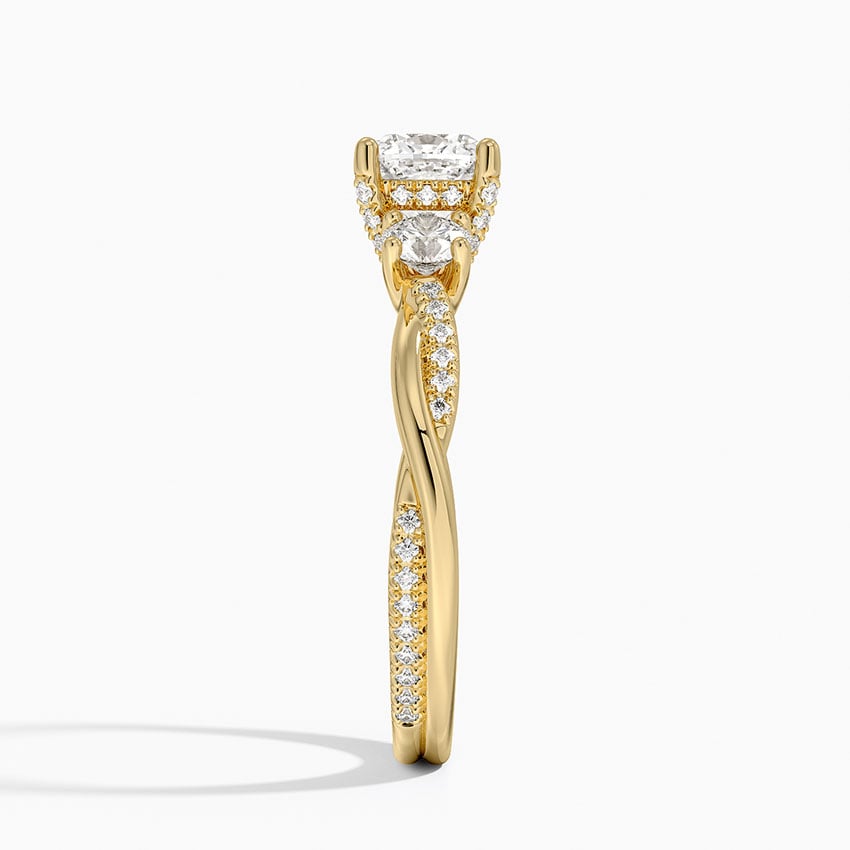 Adorned Petite Twisted Vine Three Stone Diamond Ring Yellow Gold 18k Cushion Engagement Ring