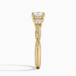 Adorned Petite Twisted Vine Three Stone Diamond Ring Yellow Gold 18k Cushion Engagement Ring