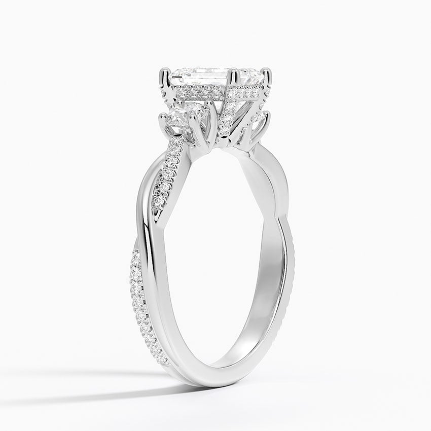 Adorned Petite Twisted Vine Three Stone Diamond Ring Platinum Emerald Engagement Ring