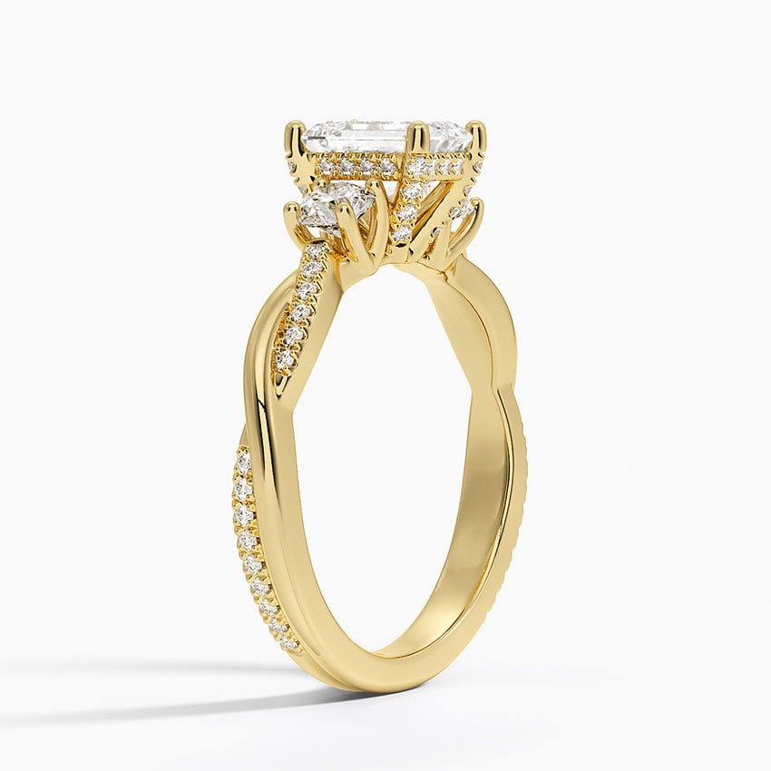 Adorned Petite Twisted Vine Three Stone Diamond Ring Yellow Gold 18k Emerald Engagement Ring