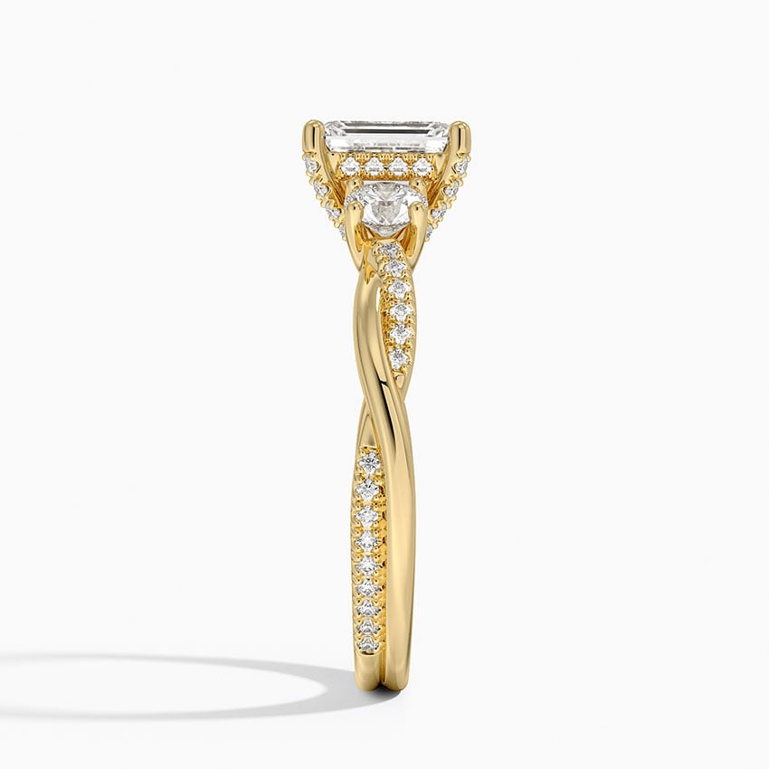 Adorned Petite Twisted Vine Three Stone Diamond Ring Yellow Gold 18k Emerald Engagement Ring