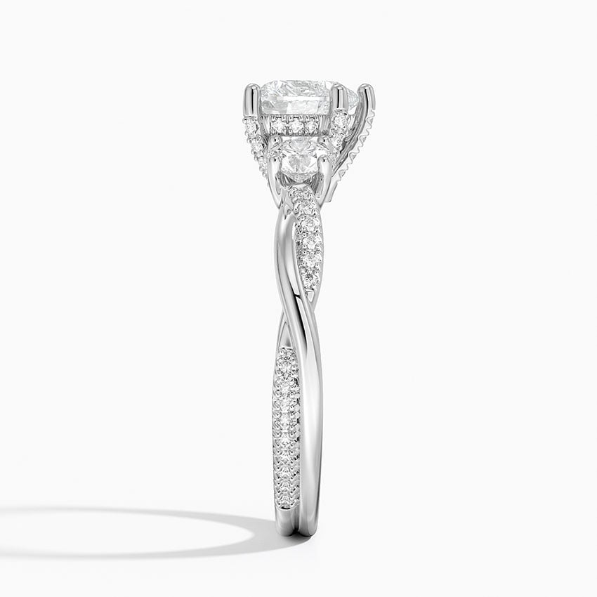 Adorned Petite Twisted Vine Three Stone Diamond Ring Platinum Heart Engagement Ring