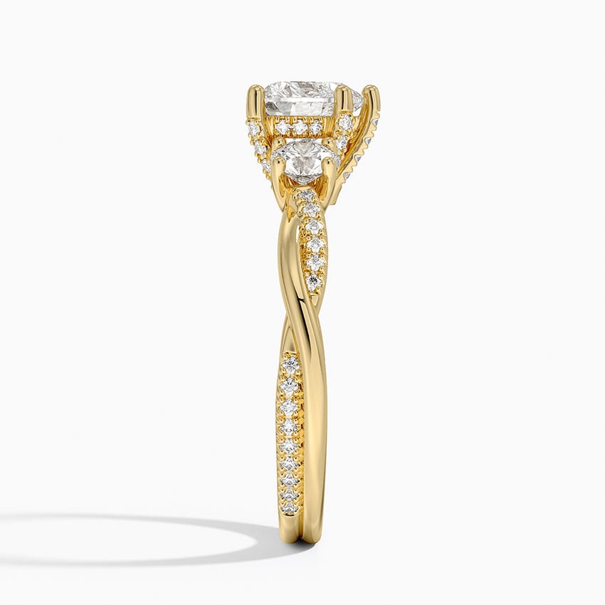 Adorned Petite Twisted Vine Three Stone Diamond Ring Yellow Gold 18k Heart Engagement Ring