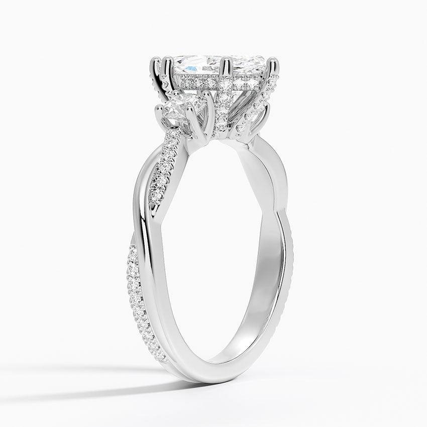 Adorned Petite Twisted Vine Three Stone Diamond Ring Platinum Marquise Engagement Ring