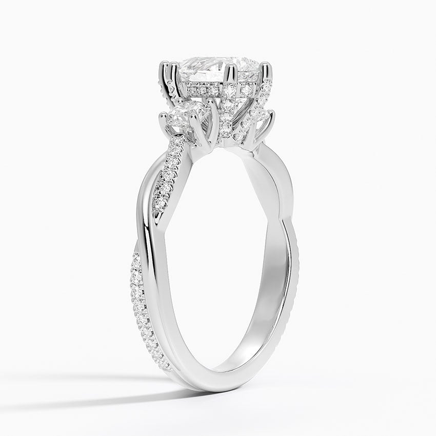 Adorned Petite Twisted Vine Three Stone Diamond Ring Platinum Pear Engagement Ring