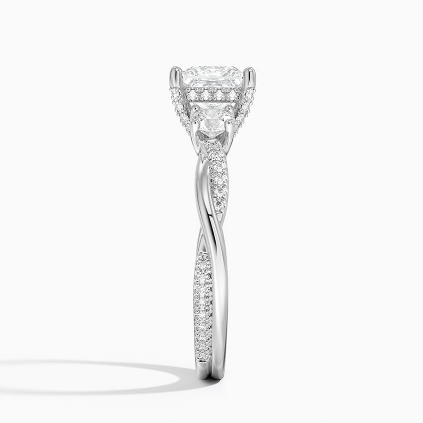 Adorned Petite Twisted Vine Three Stone Diamond Ring Platinum Princess Engagement Ring