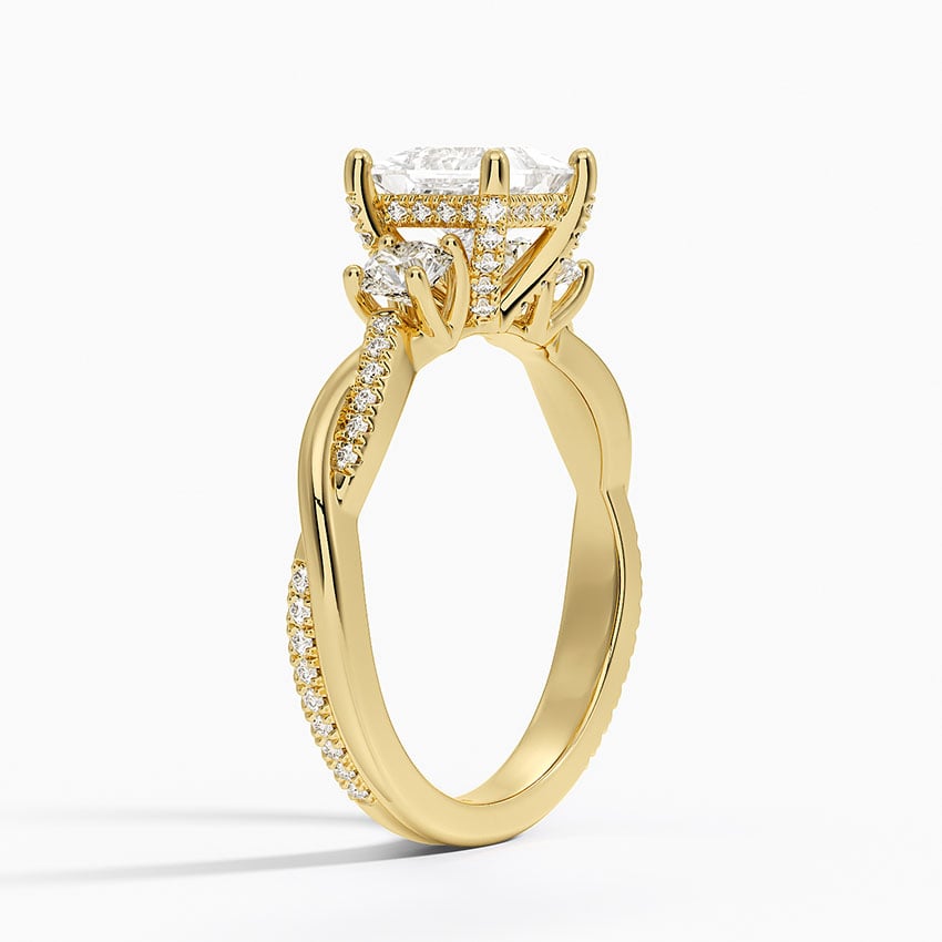 Adorned Petite Twisted Vine Three Stone Diamond Ring Yellow Gold 18k Princess Engagement Ring