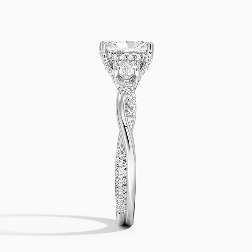 Adorned Petite Twisted Vine Three Stone Diamond Ring Platinum Radiant Engagement Ring