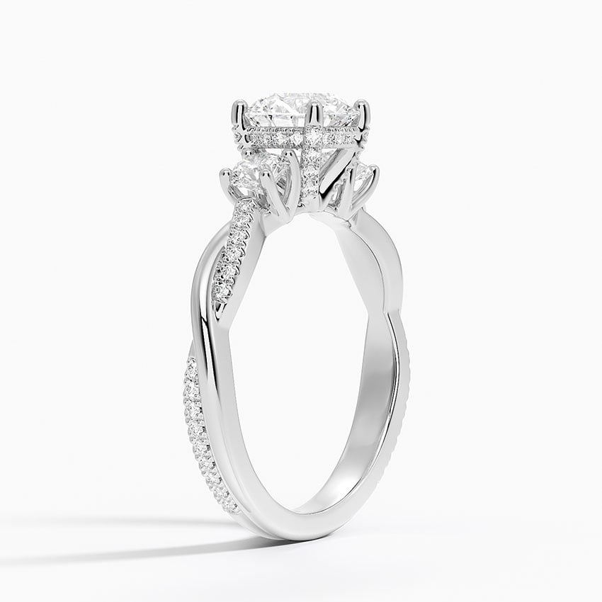 Adorned Petite Twisted Vine Three Stone Diamond Ring Platinum Round Engagement Ring