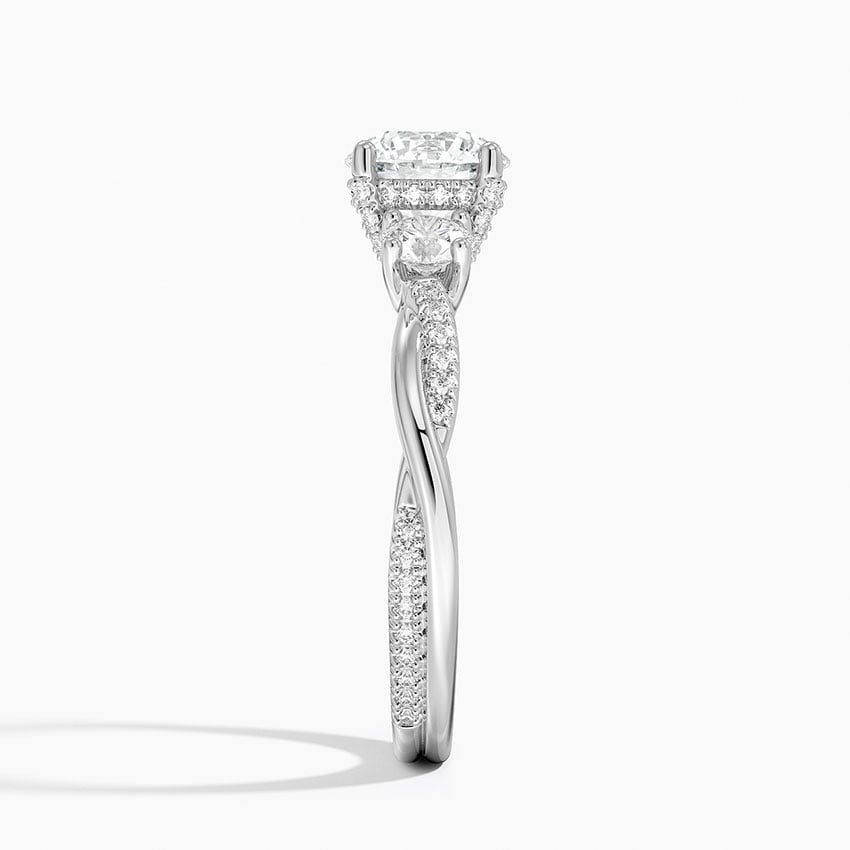Adorned Petite Twisted Vine Three Stone Diamond Ring Platinum Round Engagement Ring