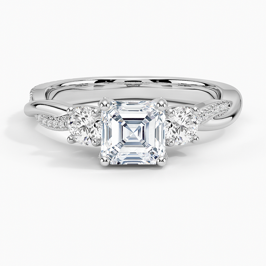 Adorned Petite Twisted Vine Three Stone Diamond Ring Platinum Asscher Engagement Ring