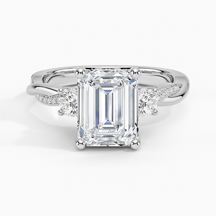 Adorned Petite Twisted Vine Three Stone Diamond Ring Platinum Emerald Engagement Ring