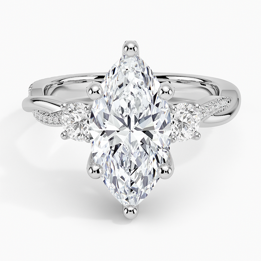 Adorned Petite Twisted Vine Three Stone Diamond Ring Platinum Marquise Engagement Ring