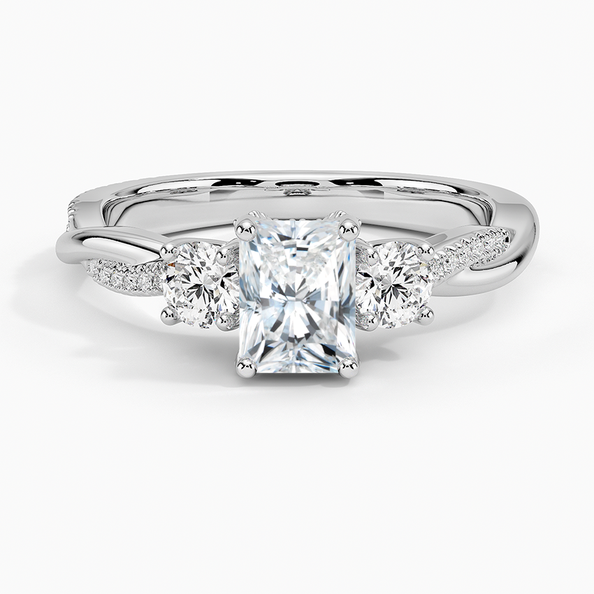 Adorned Petite Twisted Vine Three Stone Diamond Ring Platinum Radiant Engagement Ring