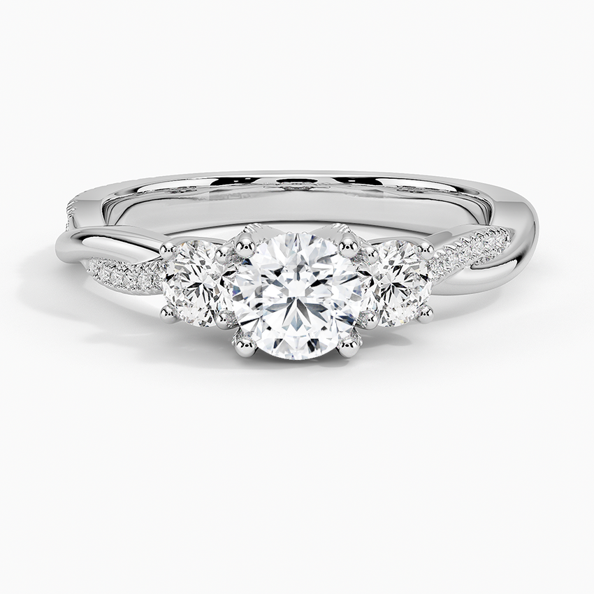 Adorned Petite Twisted Vine Three Stone Diamond Ring Platinum Round Engagement Ring