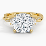 Adorned Petite Twisted Vine Three Stone Diamond Ring Yellow Gold 18k Cushion Engagement Ring