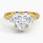 Adorned Petite Twisted Vine Three Stone Diamond Ring Yellow Gold 18k Heart Engagement Ring