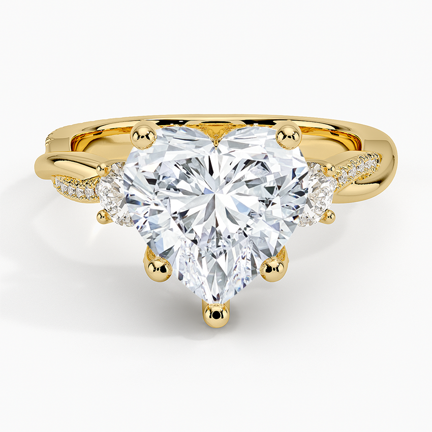 Adorned Petite Twisted Vine Three Stone Diamond Ring Yellow Gold 18k Heart Engagement Ring