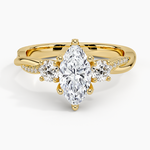 Adorned Petite Twisted Vine Three Stone Diamond Ring Yellow Gold 18k Marquise Engagement Ring