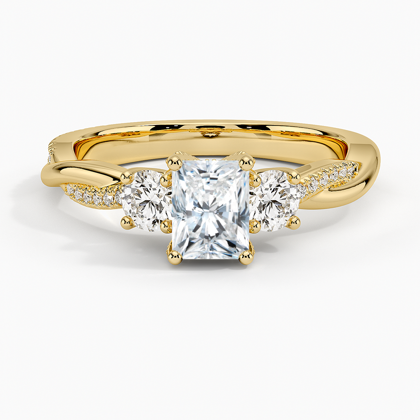 Adorned Petite Twisted Vine Three Stone Diamond Ring Yellow Gold 18k Radiant Engagement Ring