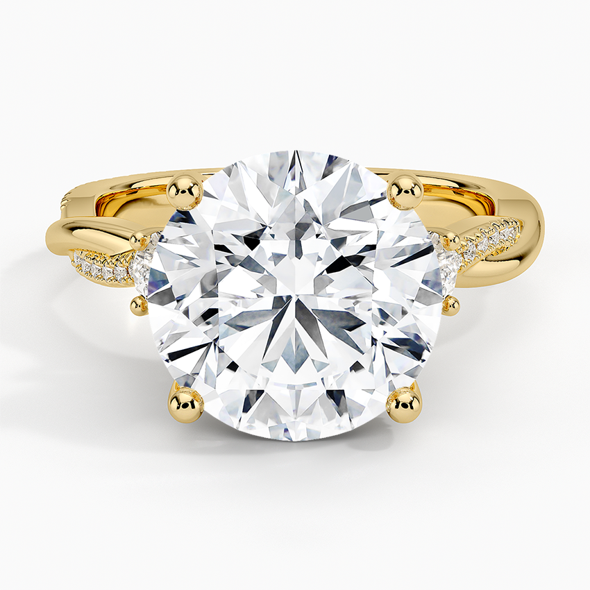 Adorned Petite Twisted Vine Three Stone Diamond Ring Yellow Gold 18k Round Engagement Ring