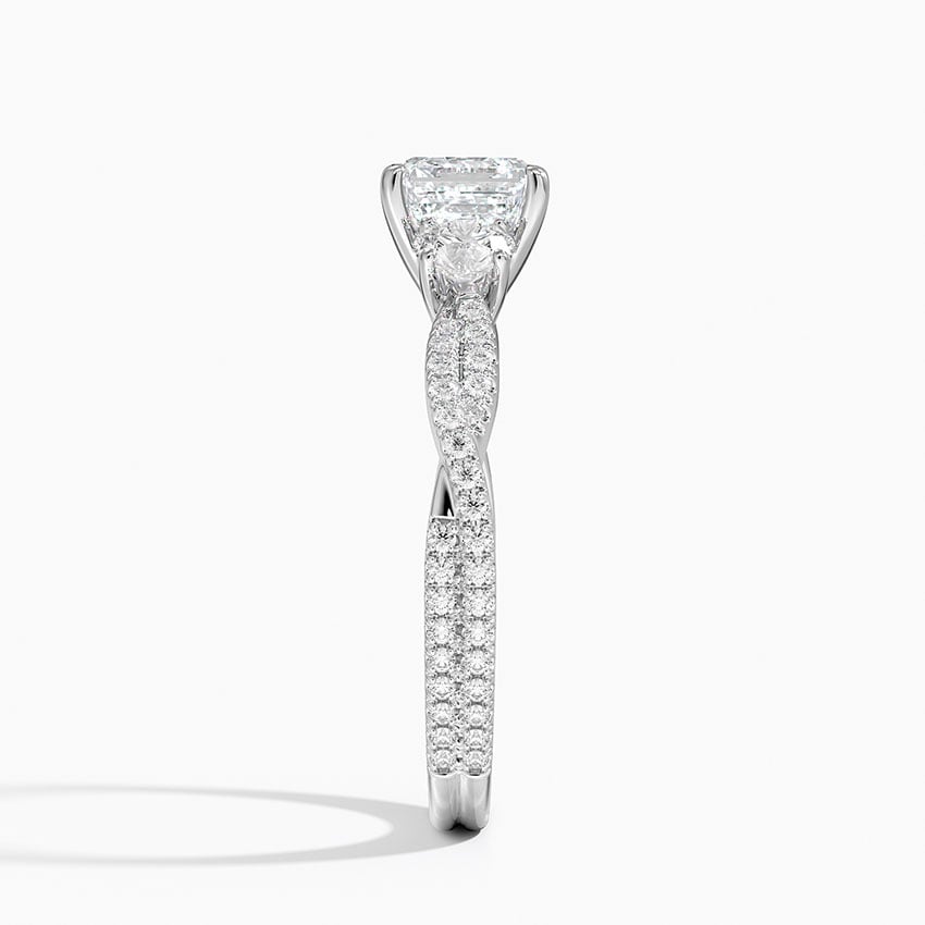 Luxe Three Stone Petite Twisted Vine Diamond Ring Platinum Asscher Engagement Ring