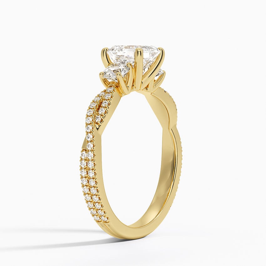 Luxe Three Stone Petite Twisted Vine Diamond Ring Yellow Gold 18k Asscher Engagement Ring