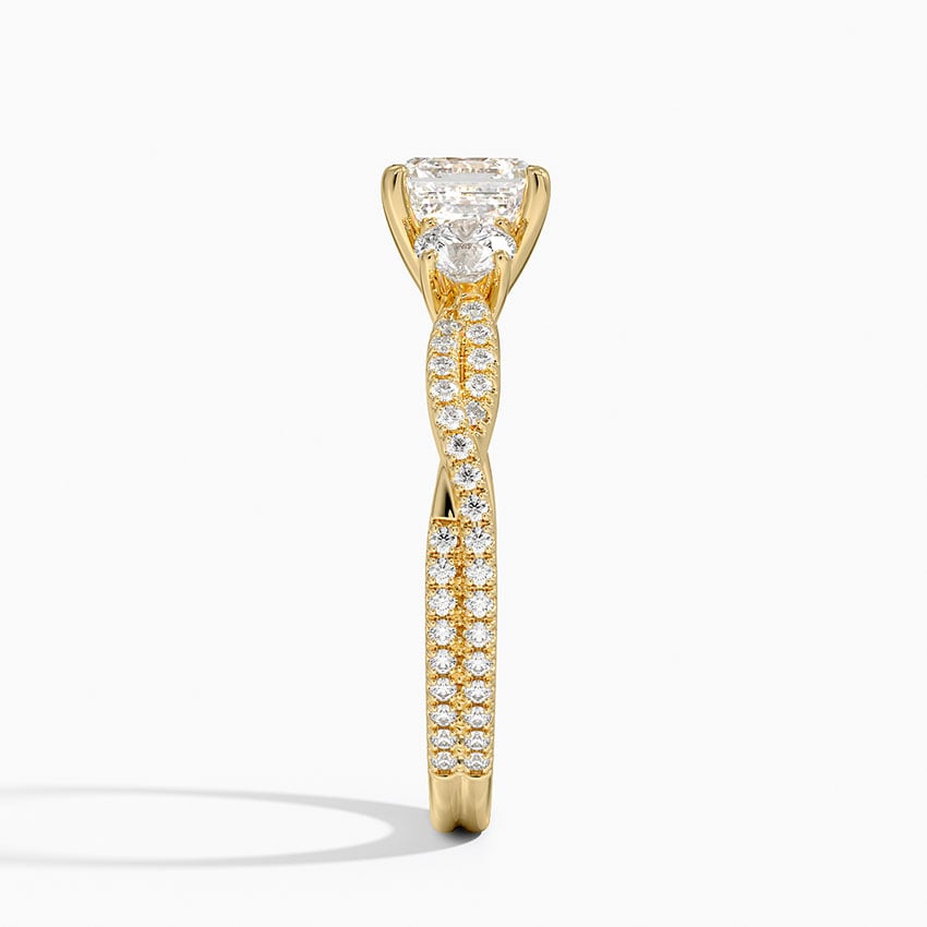 Luxe Three Stone Petite Twisted Vine Diamond Ring Yellow Gold 18k Asscher Engagement Ring