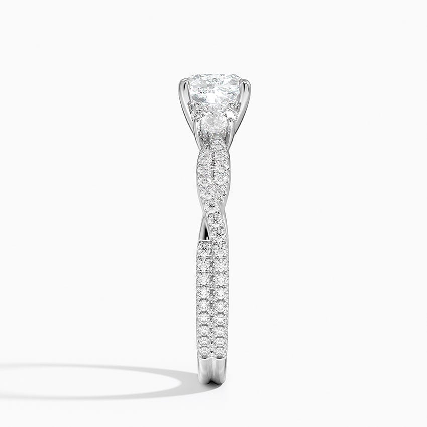 Luxe Three Stone Petite Twisted Vine Diamond Ring Platinum Cushion Engagement Ring