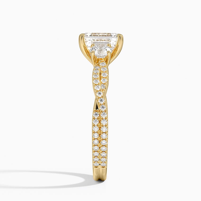 Luxe Three Stone Petite Twisted Vine Diamond Ring Yellow Gold 18k Emerald Engagement Ring