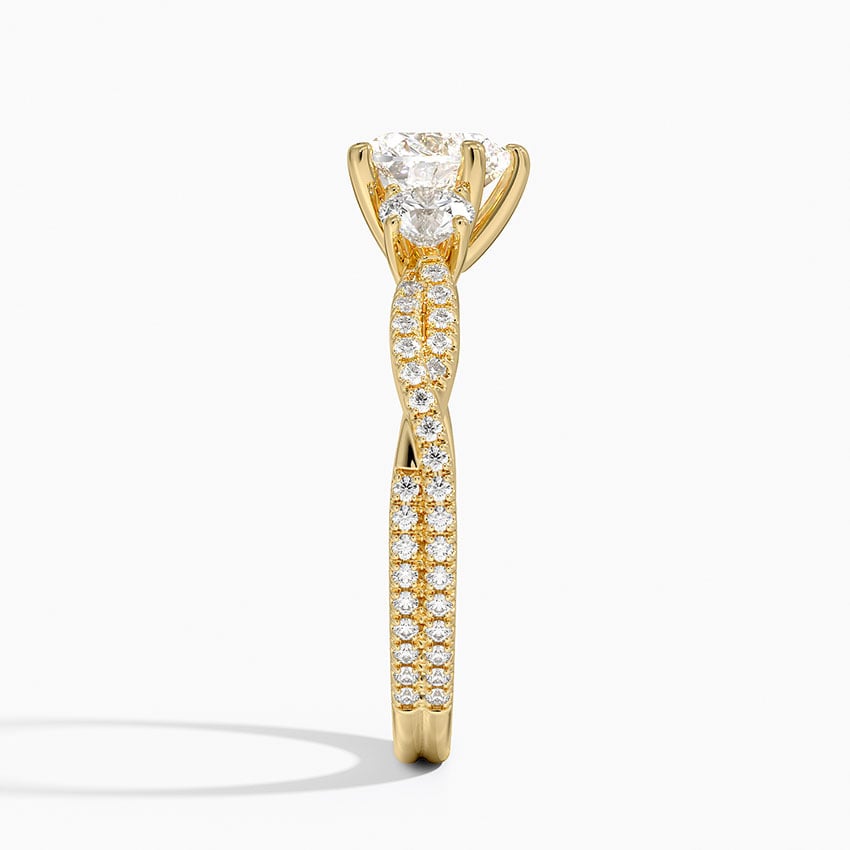 Luxe Three Stone Petite Twisted Vine Diamond Ring Yellow Gold 18k Heart Engagement Ring