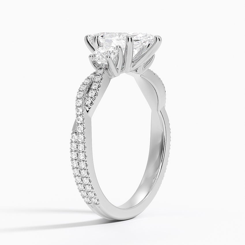 Luxe Three Stone Petite Twisted Vine Diamond Ring Platinum Marquise Engagement Ring